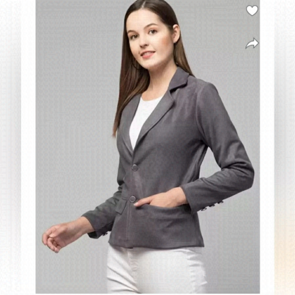 MEXX Women Solid Single Breasted Casual, Formal Blazer (Grey) Sz US 2